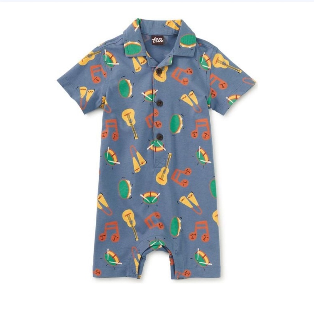 Tea Collection Blue and Orange Musical Print Bodysuit
